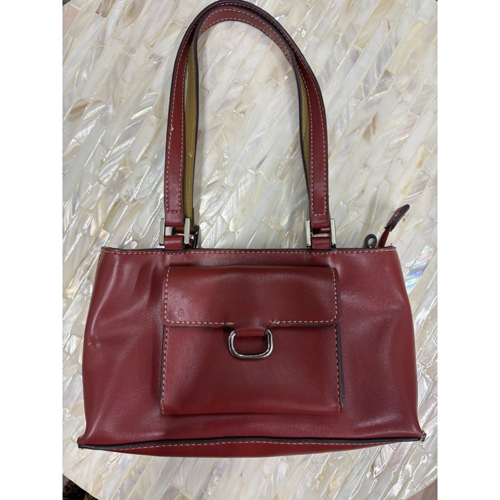 Mondani New York Red Faux Leather Shoulder Bag Front Pocket Baguette Handbag
